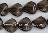 CTW28 15.5 inches 16mm twisted coin smoky quartz beads wholesale