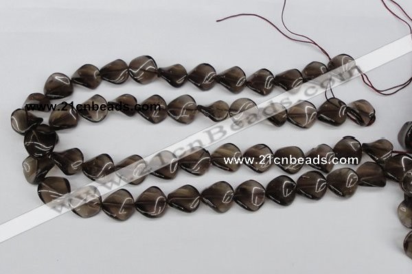 CTW28 15.5 inches 16mm twisted coin smoky quartz beads wholesale