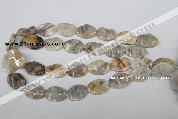 CTW303 15.5 inches 18*25mm wavy oval bamboo leaf agate beads