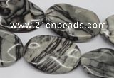 CTW305 15.5 inches 20*30mm wavy oval black water jasper beads