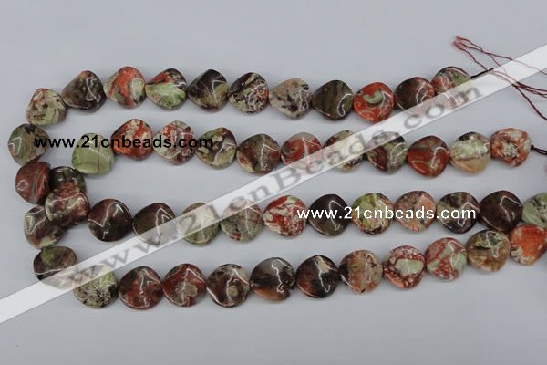 CTW31 15.5 inches 16mm twisted coin rainforest agate beads wholesale