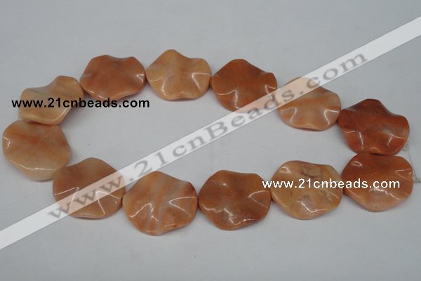 CTW312 15.5 inches 28*32mm wavy oval pink aventurine jade beads