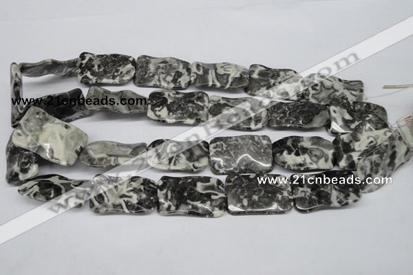 CTW323 15.5 inches 20*30mm wavy rectangle black & white jasper beads