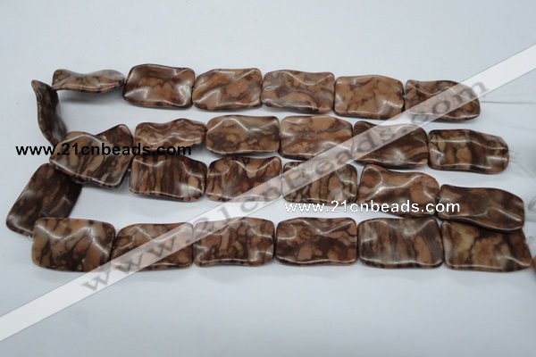 CTW324 15.5 inches 20*30mm wavy rectangle red line jasper beads