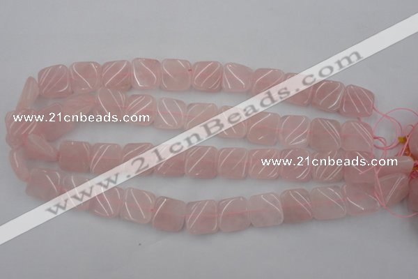 CTW350 15.5 inches 16*16mm twisted square rose quartz beads