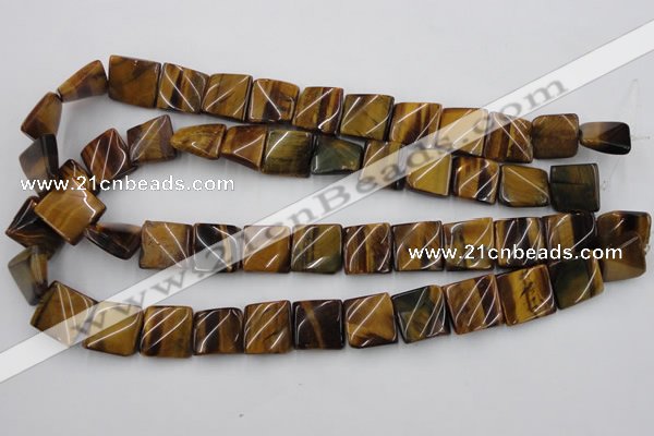 CTW356 15.5 inches 16*16mm twisted square yellow tiger eye beads