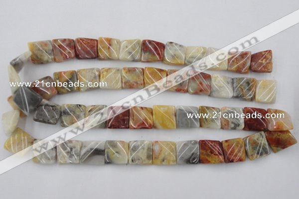 CTW358 15.5 inches 16*16mm twisted square crazy lace agate beads