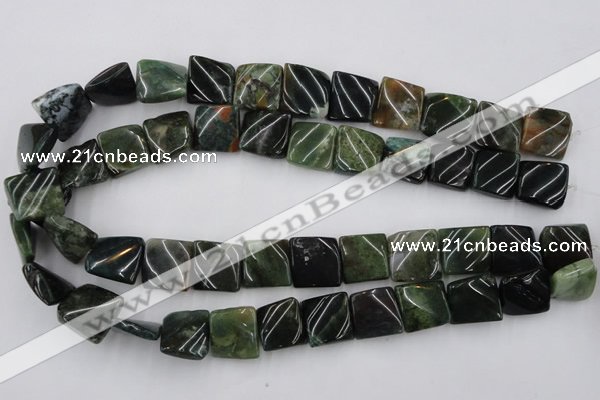 CTW359 15.5 inches 16*16mm twisted square moss agate beads