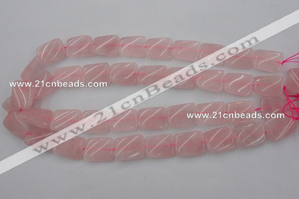 CTW371 15.5 inches 15*20mm twisted rectangle rose quartz beads