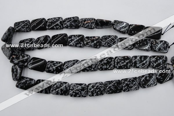 CTW379 15.5 inches 15*20mm twisted rectangle snowflake obsidian beads