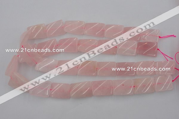 CTW391 15.5 inches 18*25mm twisted rectangle rose quartz beads