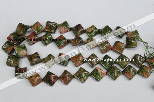 CTW40 15.5 inches 15*15mm twisted diamond unakite gemstone beads