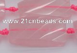 CTW451 15.5 inches 20*38mm faceted & twisted rectangle rose quartz beads