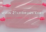 CTW451 15.5 inches 20*38mm faceted & twisted rectangle rose quartz beads