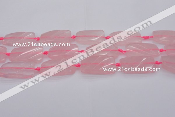 CTW451 15.5 inches 20*38mm faceted & twisted rectangle rose quartz beads