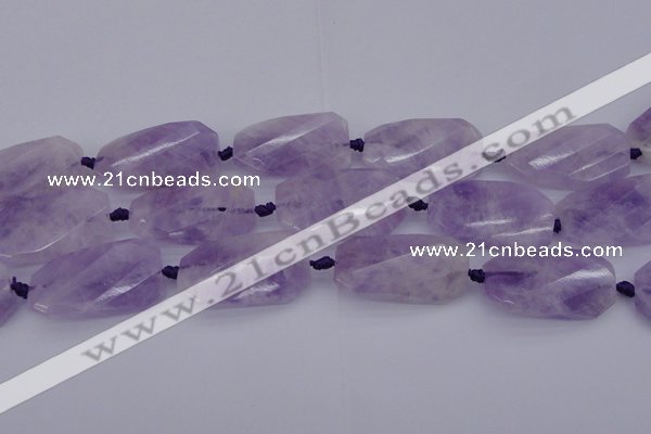 CTW452 20*38mm faceted & twisted rectangle lavender amethyst beads