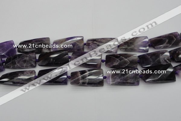 CTW453 20*38mm faceted & twisted rectangle dogtooth amethyst beads