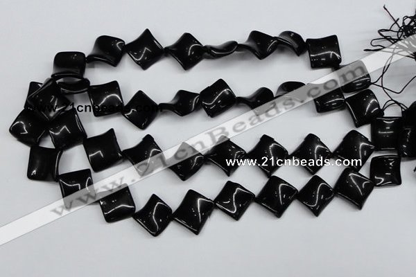 CTW46 15.5 inches 15*15mm twisted diamond black agate beads