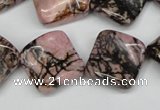 CTW51 15.5 inches 15*15mm twisted diamond rhodonite beads