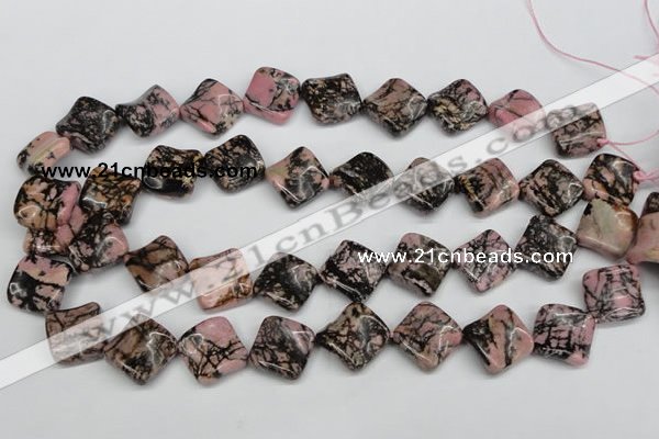 CTW51 15.5 inches 15*15mm twisted diamond rhodonite beads