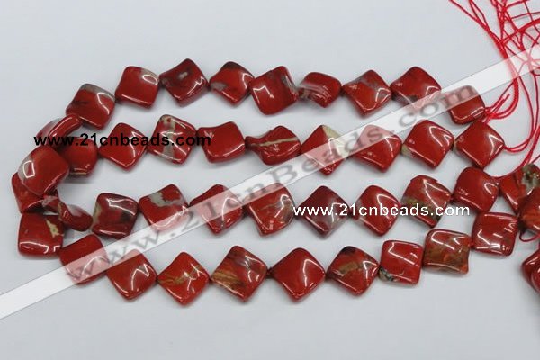 CTW52 15.5 inches 15*15mm twisted diamond red jasper beads