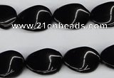 CTW66 15.5 inches 13*18mm twisted oval black agate beads