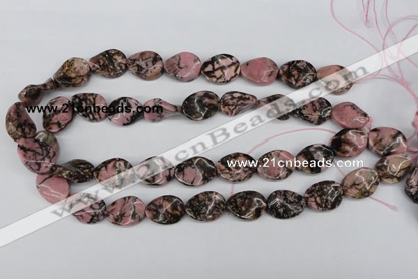 CTW84 15.5 inches 15*20mm twisted oval rhodonite gemstone beads