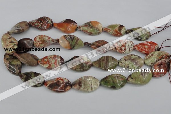 CTW93 15.5 inches 18*30mm twisted oval rainforest agate gemstone beads