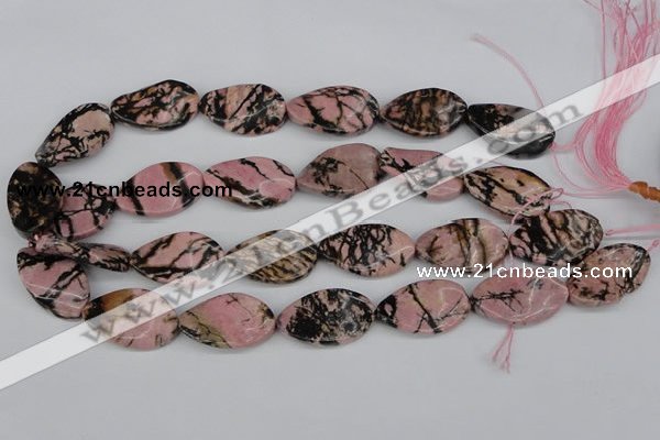 CTW95 15.5 inches 18*30mm twisted oval rhodonite gemstone beads