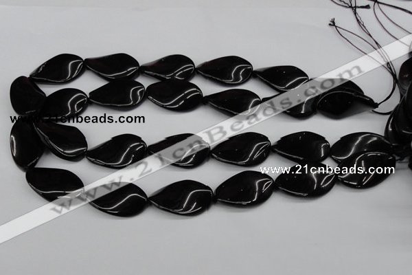 CTW98 15.5 inches 18*30mm twisted oval black agate gemstone beads