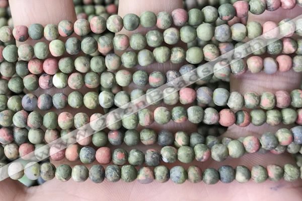 CUG190 15.5 inches 4mm round matte unakite beads wholesale