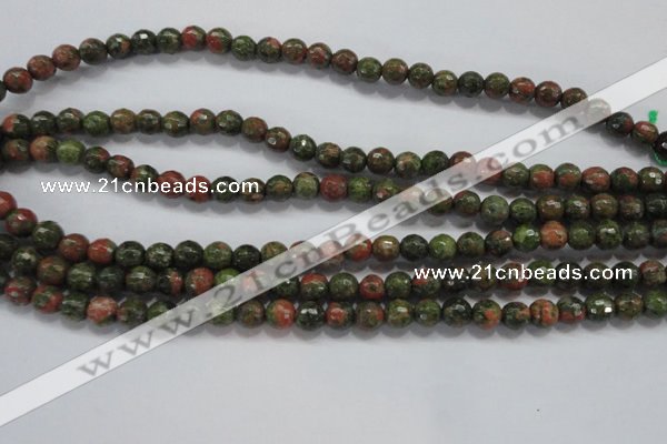 CUG301 15.5 inches 6mm faceted round unakite gemstone beads