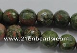 CUG302 15.5 inches 8mm faceted round unakite gemstone beads