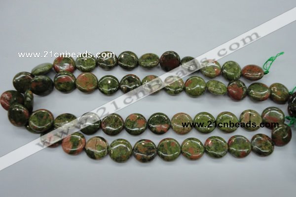 CUG68 15.5 inches 16mm flat round unakite gemstone beads wholesale