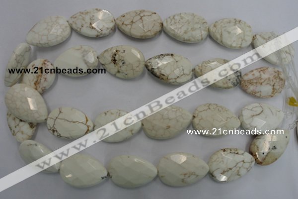 CWB377 20*30mm faceted flat teardrop howlite turquoise beads