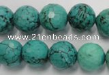 CWB426 15.5 inches 14mm faceted round howlite turquoise beads