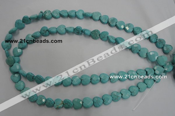 CWB491 15.5 inches 10*10mm faceted heart howlite turquoise beads