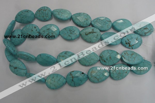 CWB506 15.5 inches 18*25mm faceted flat teardrop howlite turquoise beads