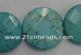 CWB528 15.5 inches 25mm faceted oval howlite turquoise beads