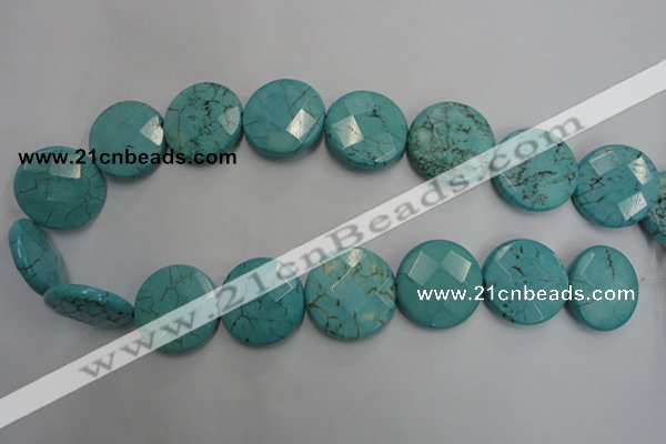 CWB528 15.5 inches 25mm faceted oval howlite turquoise beads