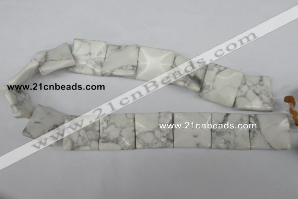 CWB62 15.5 inches 25*25mm wavy square natural white howlite beads