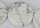 CWB64 15.5 inches 40mm carved coin natural white howlite beads wholesale