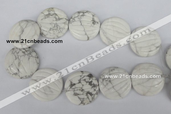 CWB64 15.5 inches 40mm carved coin natural white howlite beads wholesale