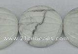 CWB65 15.5 inches 30mm carved coin natural white howlite beads