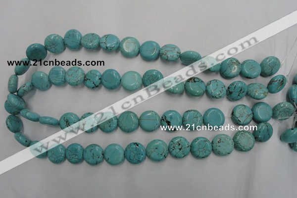 CWB704 15.5 inches 14mm flat round howlite turquoise beads