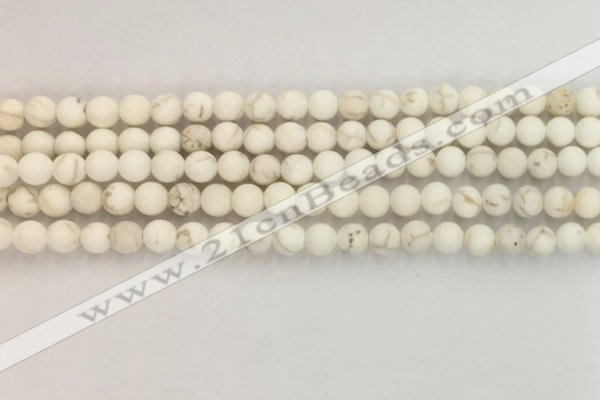 CWB811 15.5 inches 4mm round matte white howlite turquoise beads