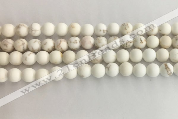 CWB813 15.5 inches 8mm round matte white howlite turquoise beads