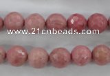 CWF03 15.5 inches 10mm faceted round pink wooden fossil jasper beads