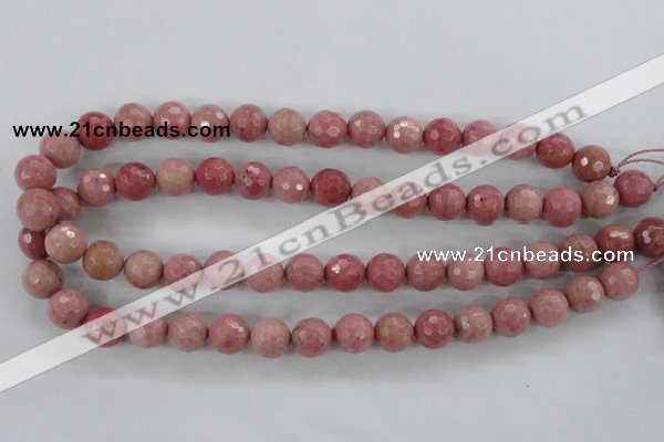 CWF03 15.5 inches 10mm faceted round pink wooden fossil jasper beads