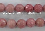 CWF04 15.5 inches 12mm faceted round pink wooden fossil jasper beads